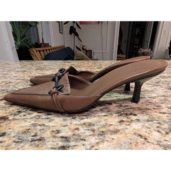 Gucci Vintage Tom Ford Era Brown Leather Black Horsebit Kitten Heel Mule Sz 7 B - Picture 3 of 8